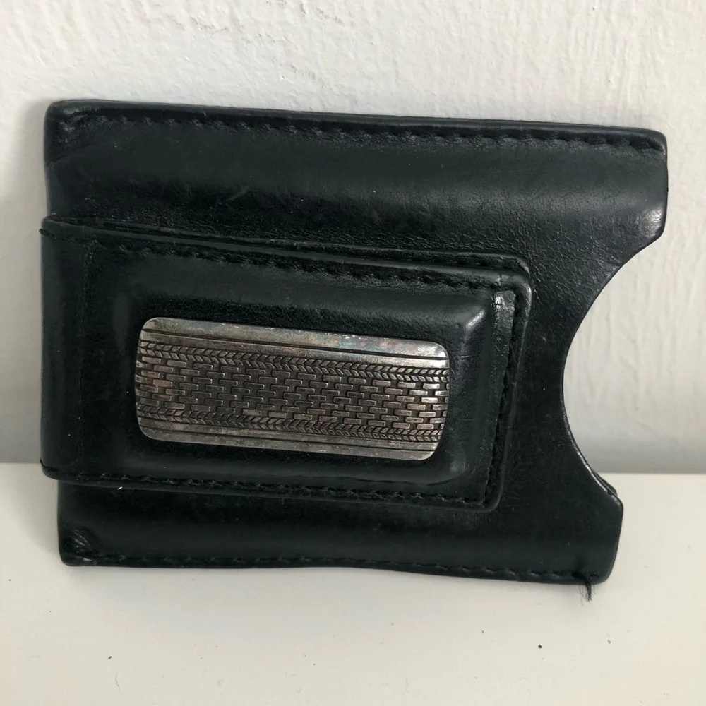 Brighton Salina Men’s Black Leather Money Clip with Silver Accent